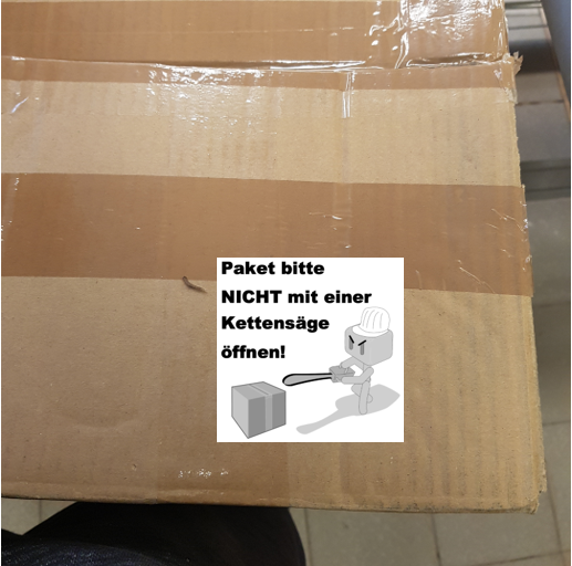 Paketaufkleber lustig funny Kettensäge vorsichtig öffnen (12 Stück) selbstklebend