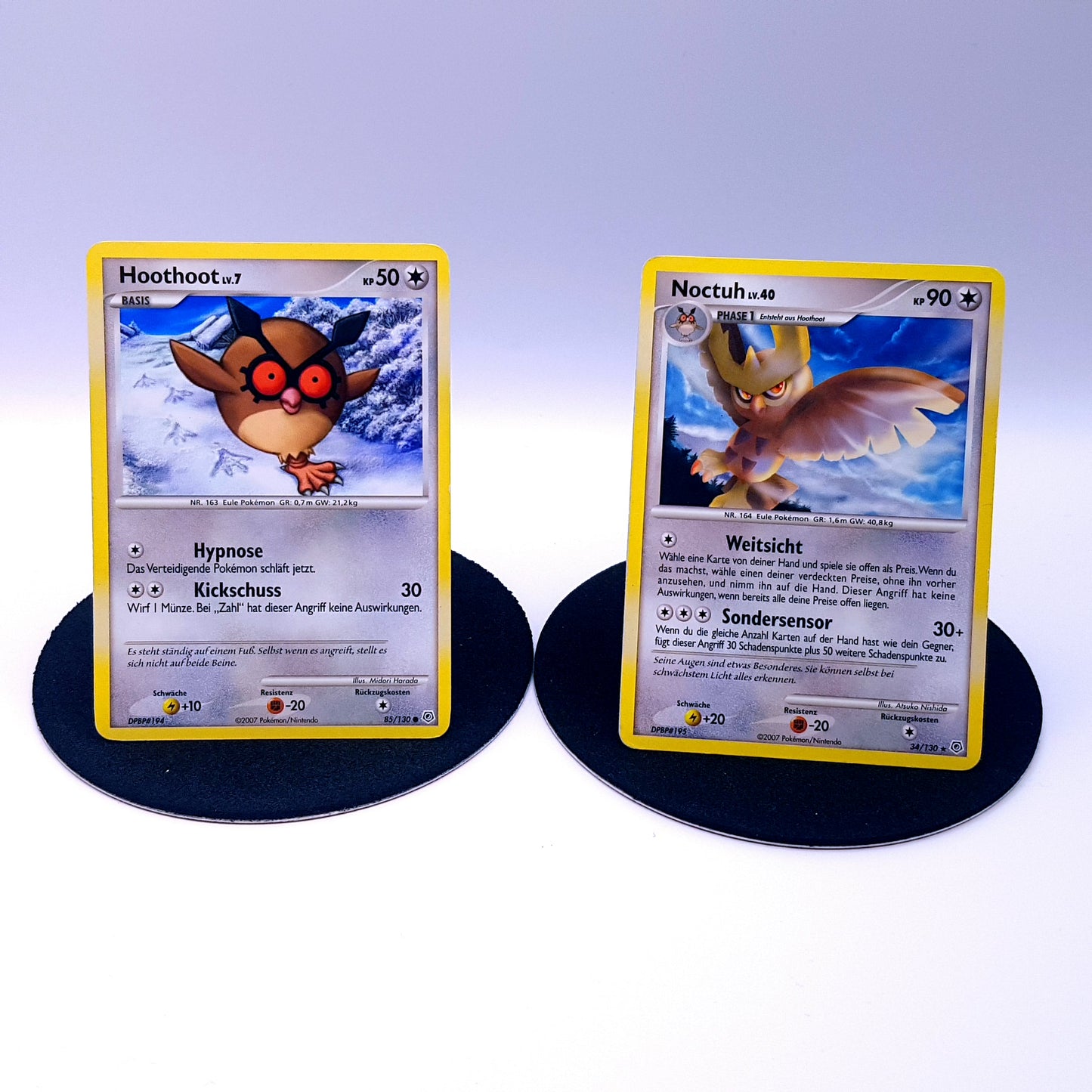 Pokemon Karten Hoothoot 85/130 & Noctuh 34/130 Diamant & Perl 2007