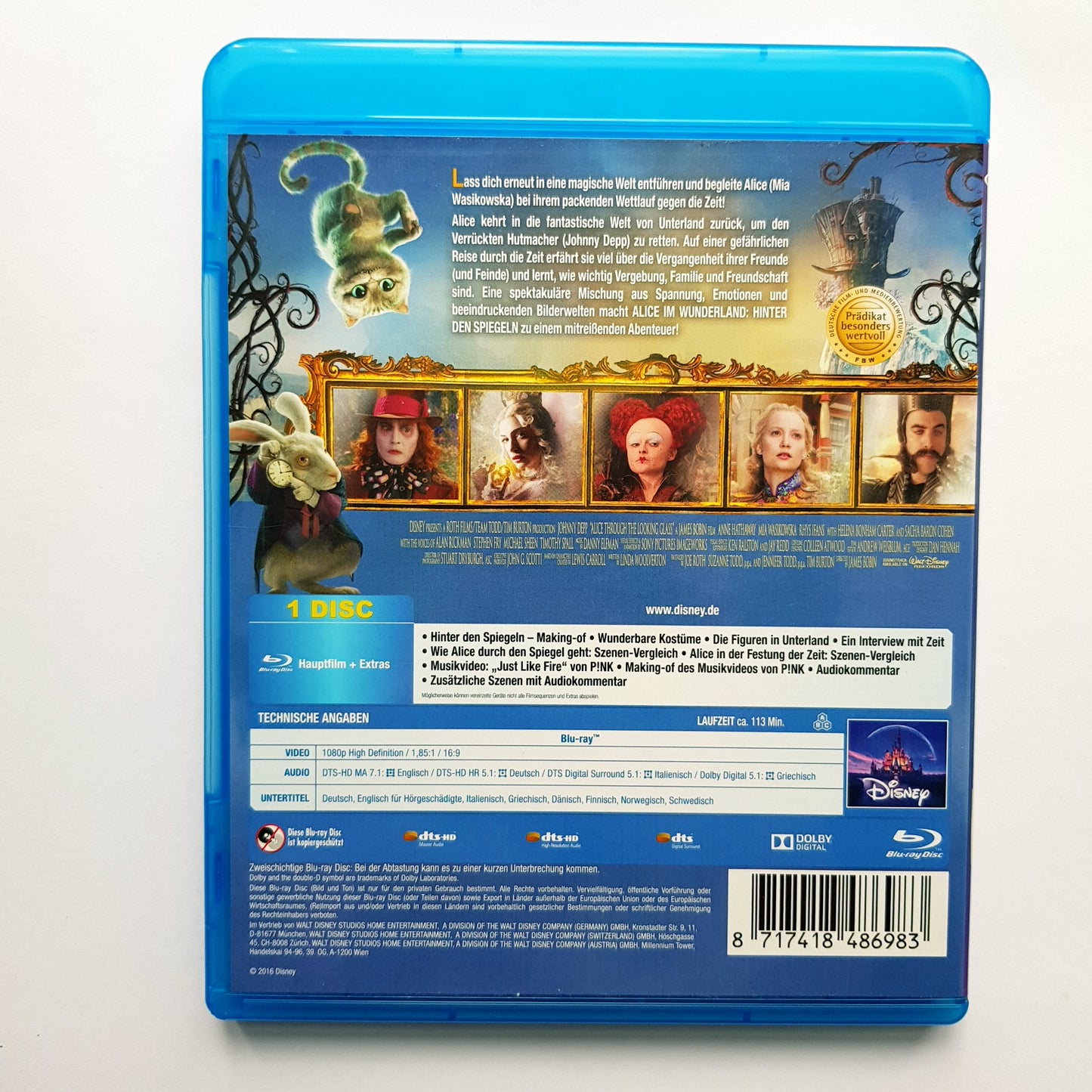Disney Alice im Wunderland Hinter den Spiegeln Johnny Depp - Blu Ray Zustand sehr gut