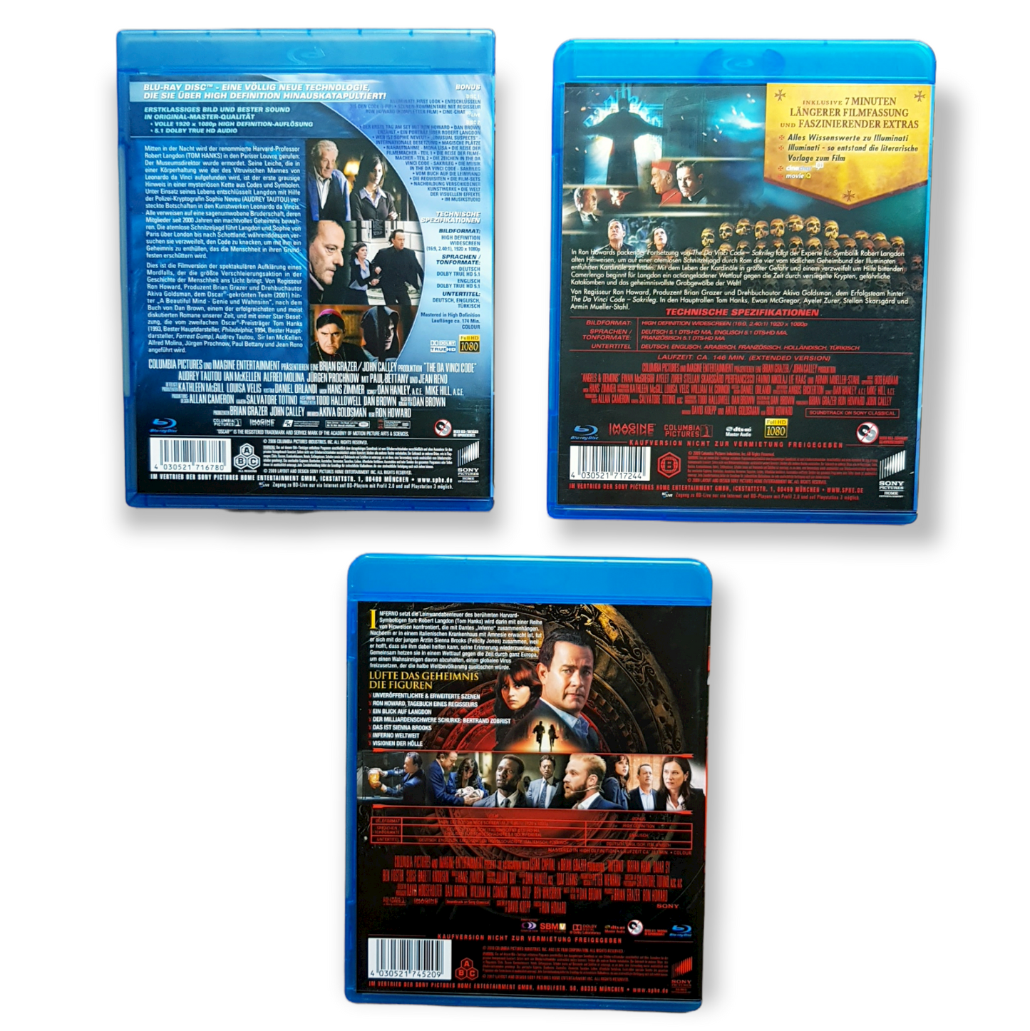 Da Vinci Code + Illuminati + Inferno - Tom Hanks - Blu Ray Zustand sehr gut