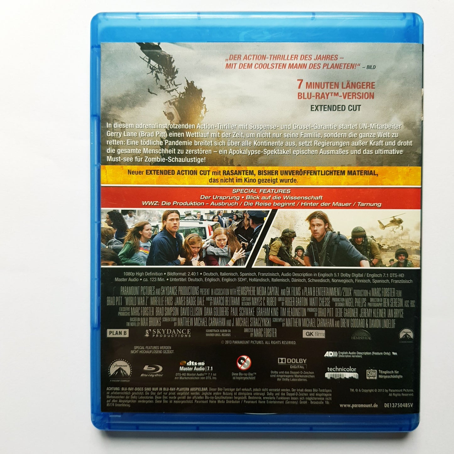World War Z - Brad Pitt - extended action cut - Blu Ray Zustand sehr gut