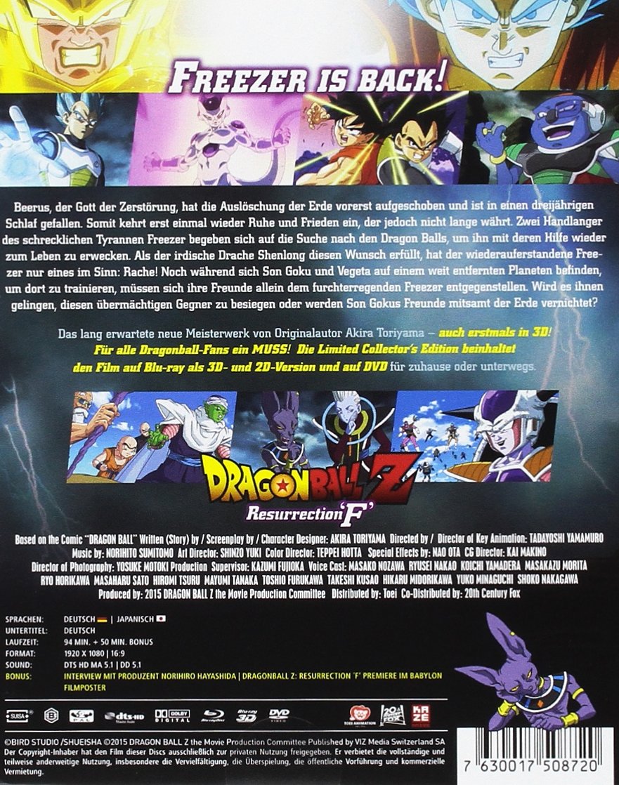 Dragonball Z: Resurrection 'F' Limited Edition 3D Blu Ray & DVD NEU