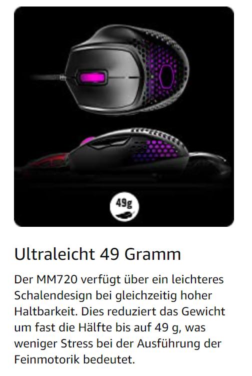 Cooler Master MM720 RGB-LED Claw Grip Wired Gaming Mouse Maus schwarz