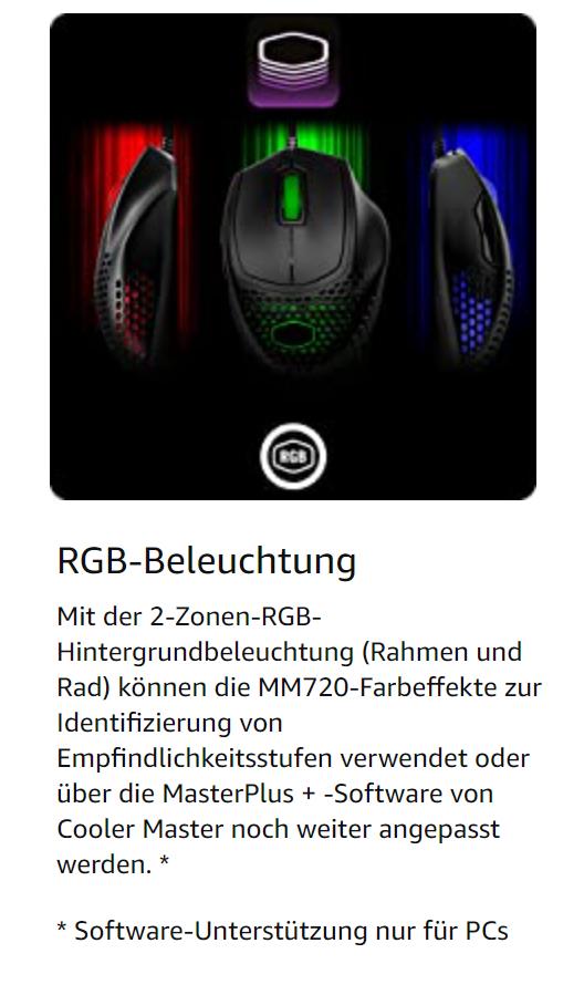 Cooler Master MM720 RGB-LED Claw Grip Wired Gaming Mouse Maus schwarz