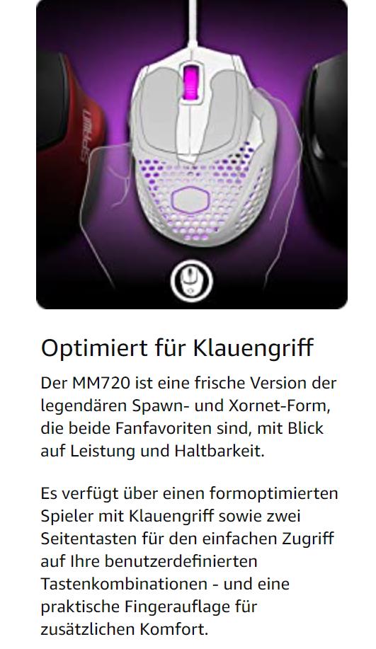 Cooler Master MM720 RGB-LED Claw Grip Wired Gaming Mouse Maus schwarz