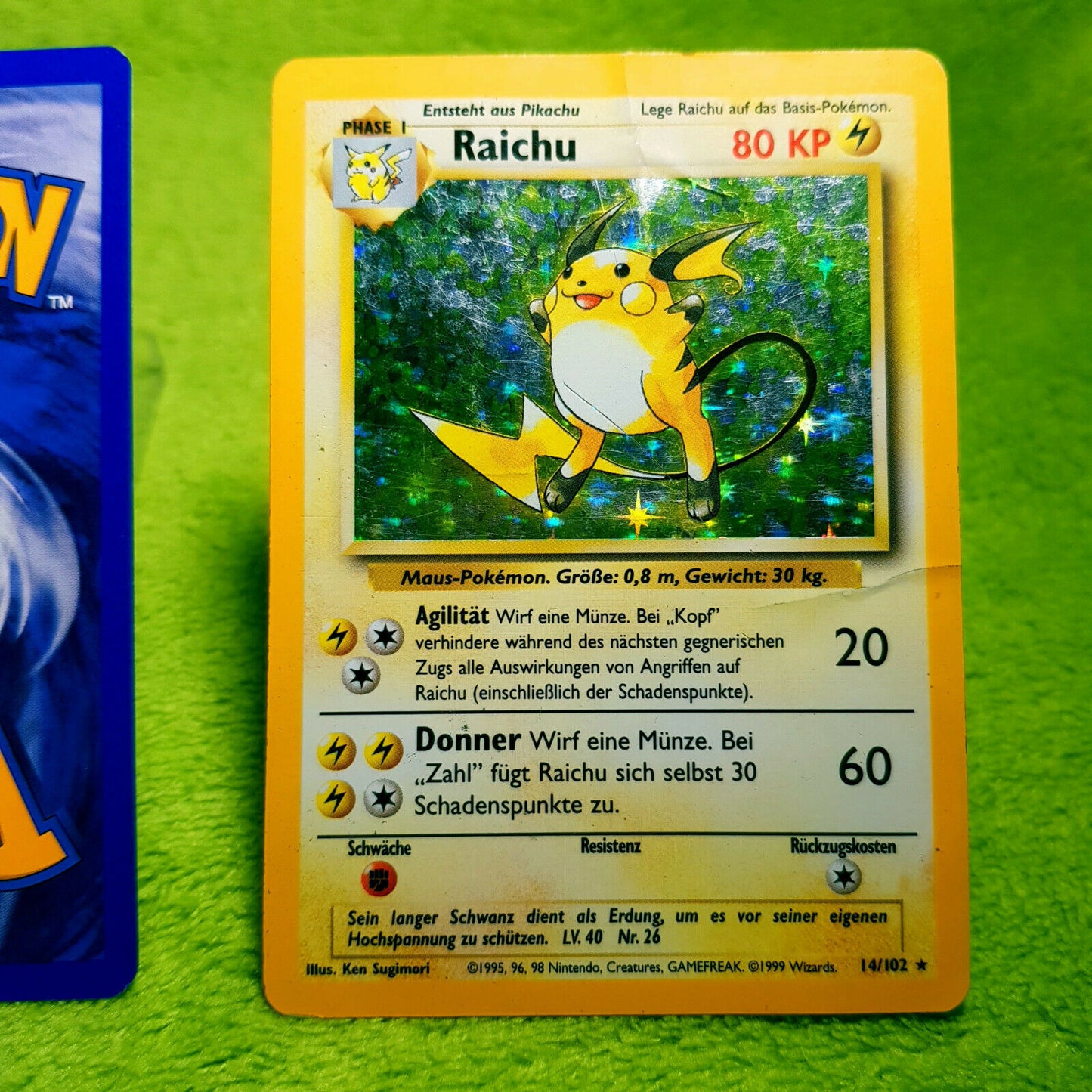 Pokemon - Pikachu 58/102 & Raichu 14/102 rare holo - Base Set (1999)