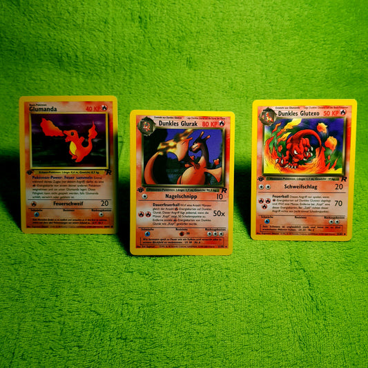 Pokemon - Glumanda 50/82 Glutexo 32/82 dunkles Glurak 21/82 - 1. Edition - MINT