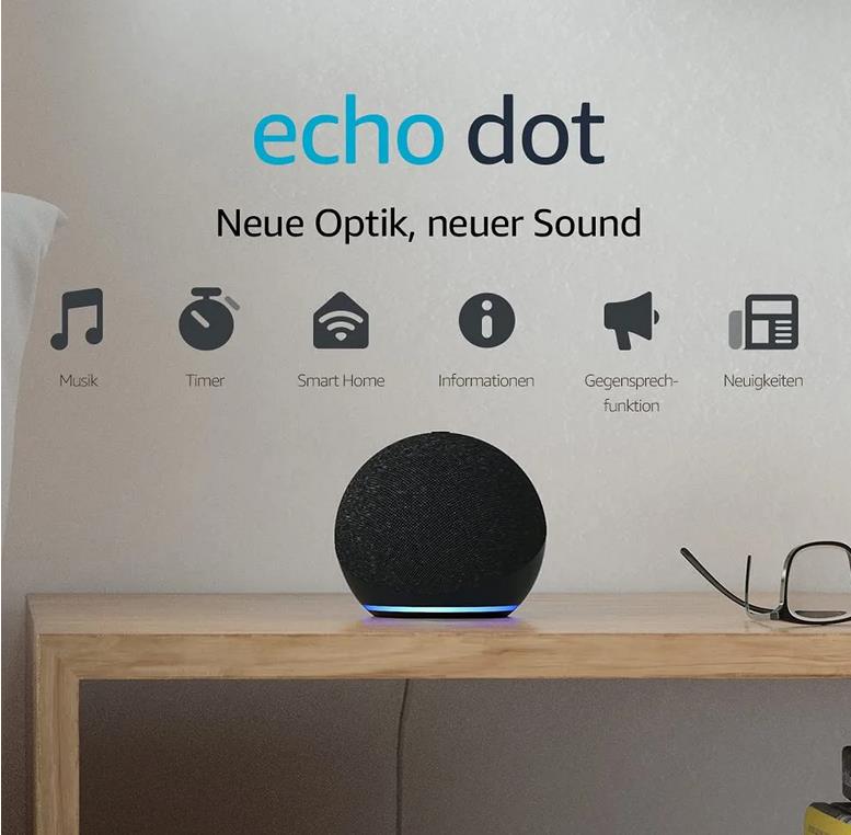 Amazon Echo Dot 4. Generation Anthrazit Smarter Bluetooth-Lautsprecher mit Alexa