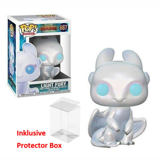 FUNKO POP How to train your Dragon #687 Light Fury Vinyl Figur sealed Protector Box