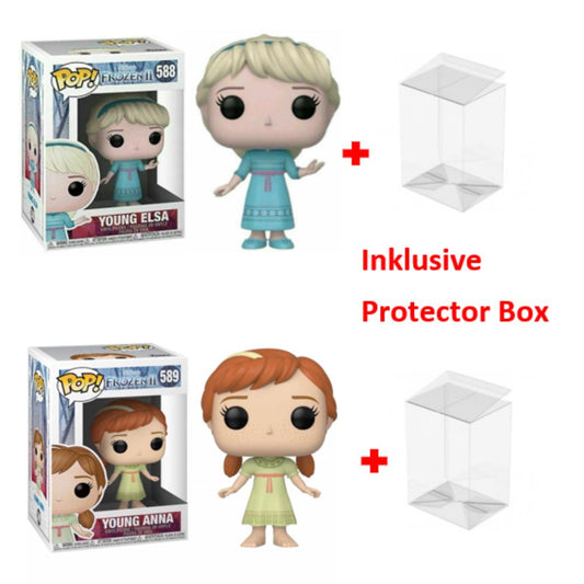 FUNKO POP Disney Frozen II #588 Young Elsa #589 Young Anna sealed + Protector Box