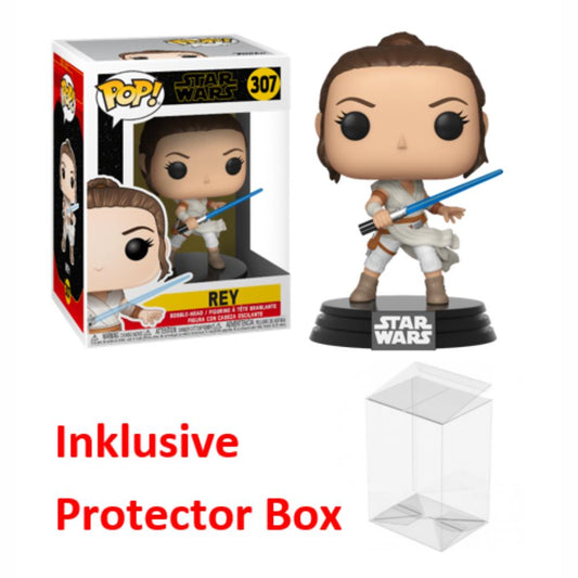 FUNKO POP Star Wars #307 Rey Bobble-Head Figur NEU sealed + Protector Box
