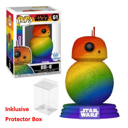 FUNKO POP Star Wars #61 BB-8 Exclusive Rainbow Bobble-Head sealed + Protector Box