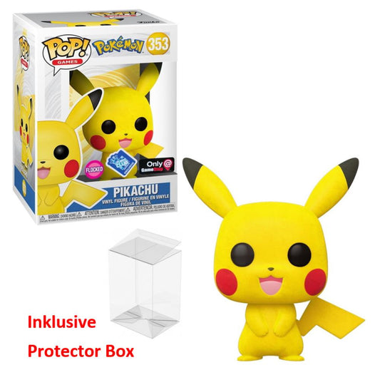 FUNKO POP Pokemon #353 Pikachu Flocked Vinyl Figur NEU sealed + Protector Box