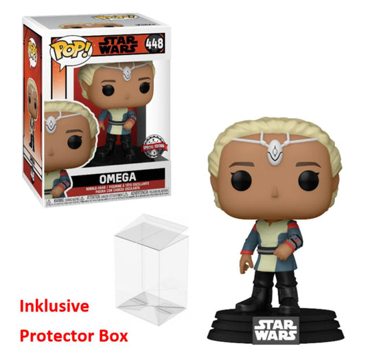 FUNKO POP Star Wars #448 Omega Special Bobble-Head Figur NEU + Protector Box