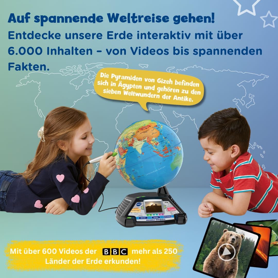 VTech Interaktiver Videoglobus Kinderglobus Lernglobus mit Bildschirm und Ton - B-Ware