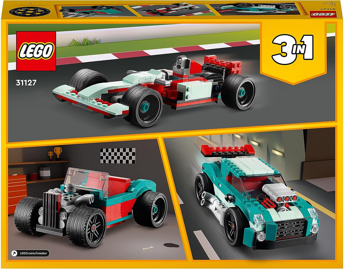 LEGO 31127 Creator 3-in-1 Straßenflitzer: Rennwagen, Muscle Car und Hot Rod Auto