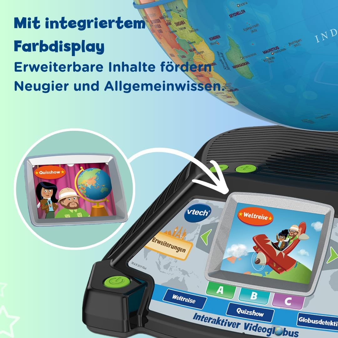 VTech Interaktiver Videoglobus Kinderglobus Lernglobus mit Bildschirm und Ton - B-Ware