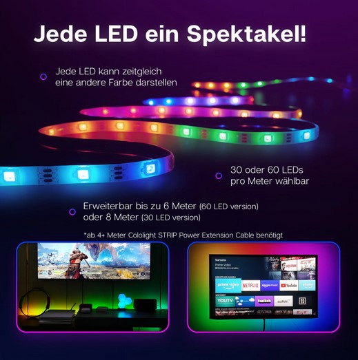 Cololight Strip Extension 30 LEDs/m - 2m- App Android Apple Alexa Google Home LED Gaming Beleuchtung