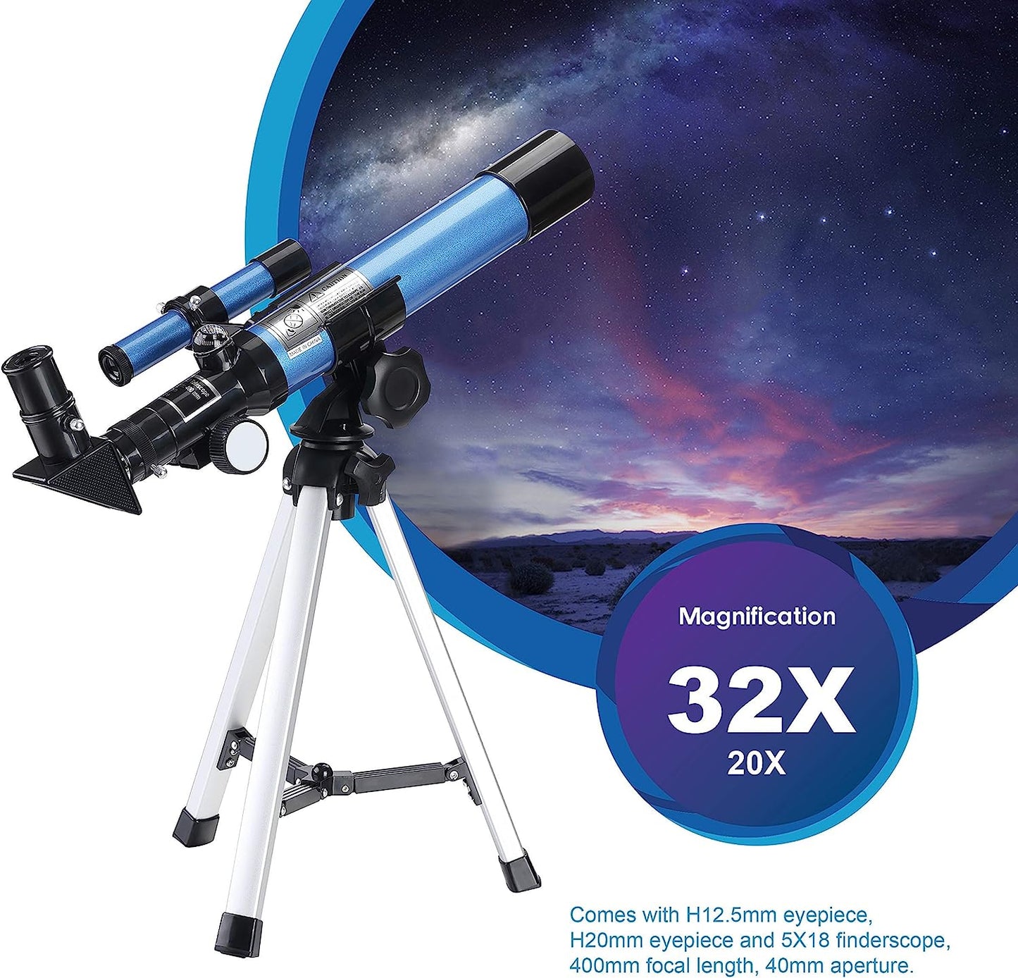 Teleskop Kinder Einsteiger 40/400 Astronomisches Fernrohr Refraktor Stativ & Sucherfernrohr