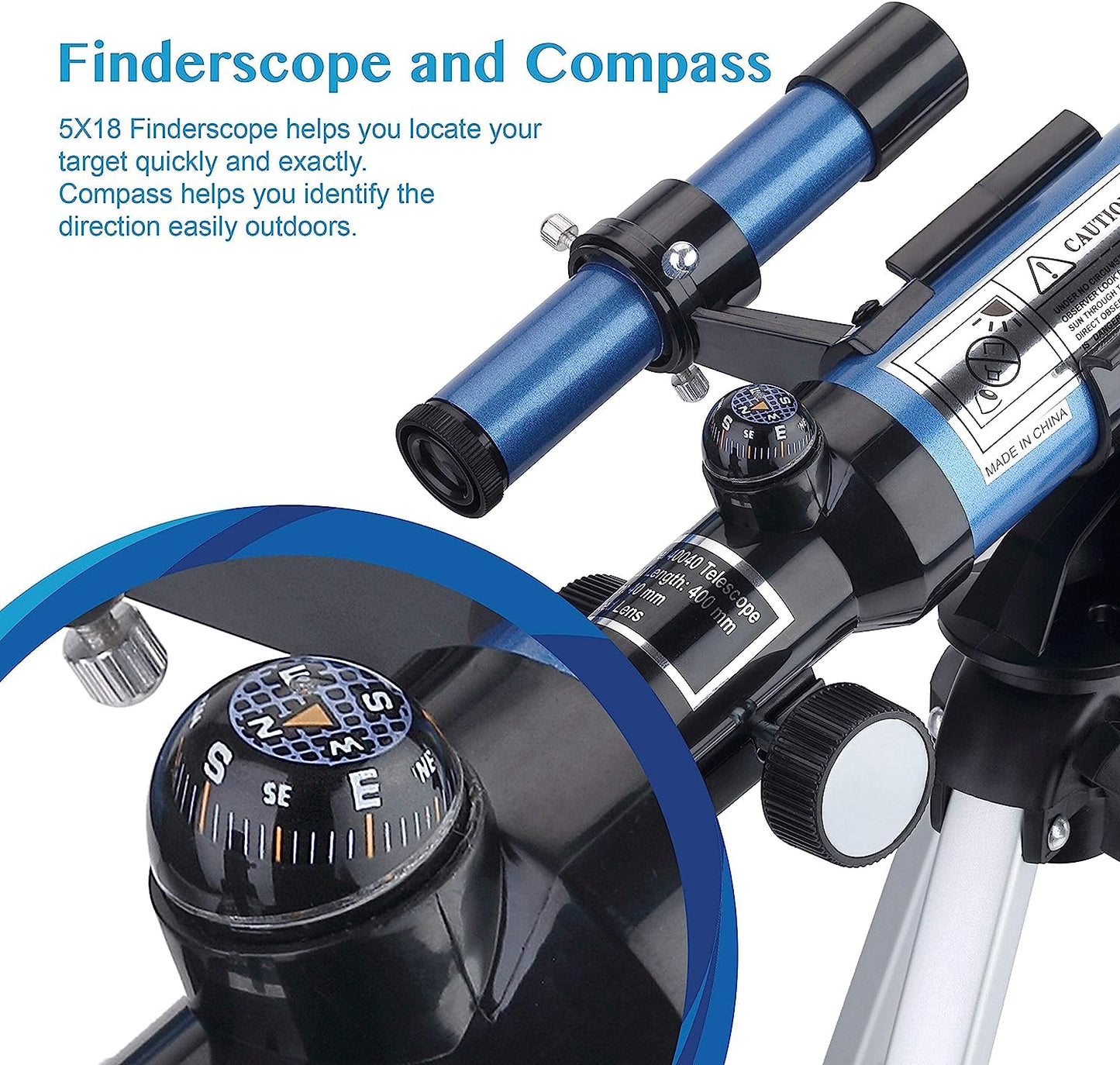 Teleskop Kinder Einsteiger 40/400 Astronomisches Fernrohr Refraktor Stativ & Sucherfernrohr