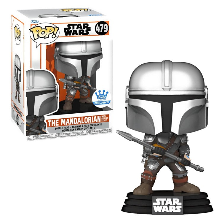 FUNKO POP Star Wars #479 The Mandalorian with Beskar Staff - Bobblehead Figur - Neu