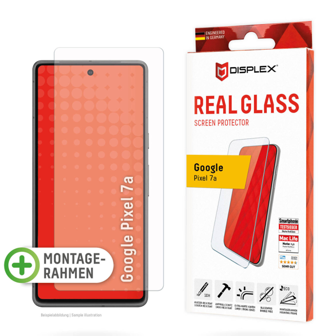 DISPLEX Real Glass for Google Pixel 7a Screen Protector gehärtet inkl Montagerahmen