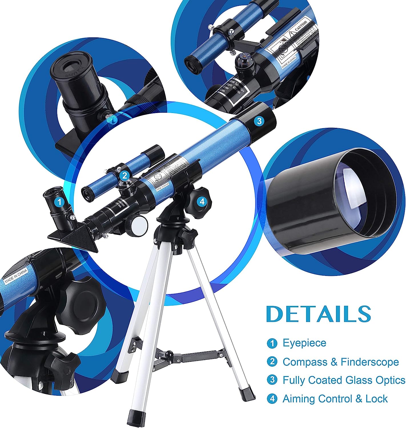 Teleskop Kinder Einsteiger 40/400 Astronomisches Fernrohr Refraktor Stativ & Sucherfernrohr