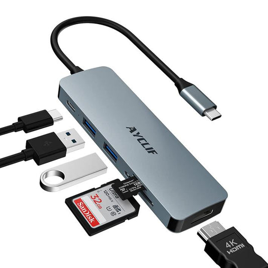 USB C Hub Adapter MacBook Pro / Air iPad Pro - 6 in 1 - 4K HDMI Ausgang Laptop Surface Pro 8 Kartenleser