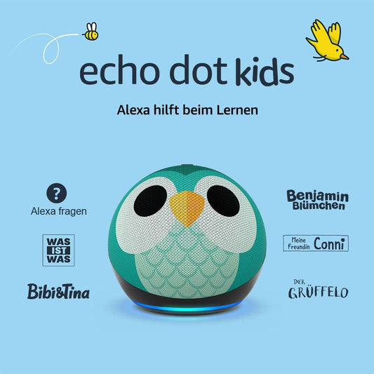 Echo Dot Kids (5. Generation, 2022) inkl 1 Jahr Amazon Kids+ Mitgliedschaft - für Kinder - Eulen-Design