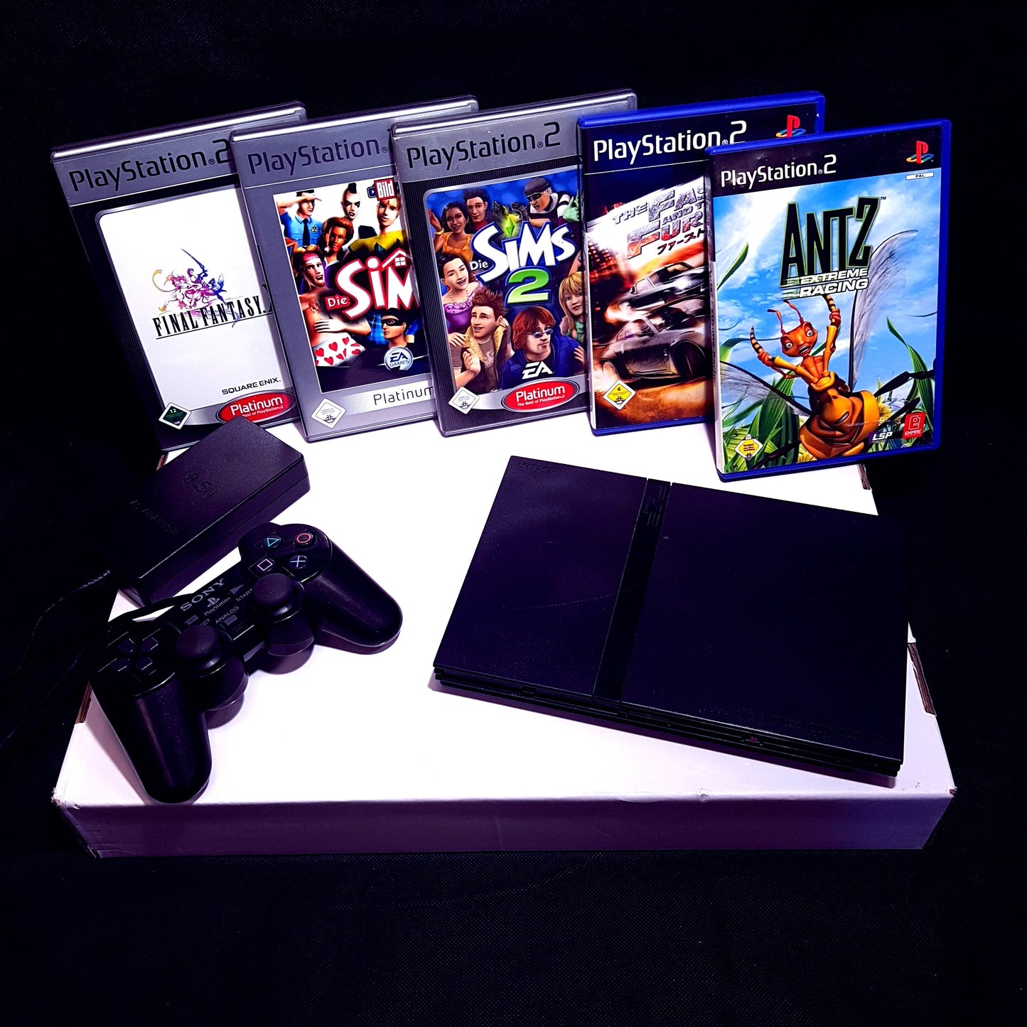 Original Sony Playstation 2 PS2 Slim Konsole schwarz + Controller + 5 Spiele (gebraucht)
