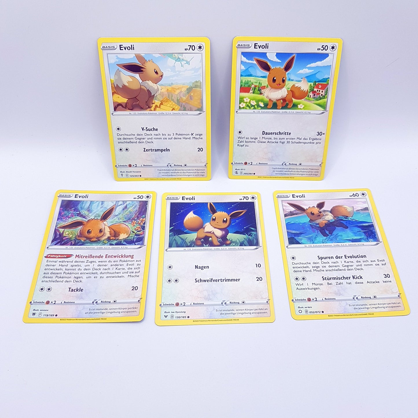 Pokemon Karten - Evoli 052/072 & 130/185 & 119/189 & 205/264 & 125/203 - deutsch