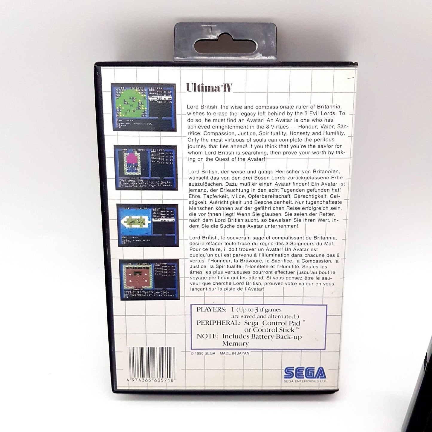 SEGA Master System - Ultima IV - Spiel inkl OVP mit Anleitung und Landkarte
