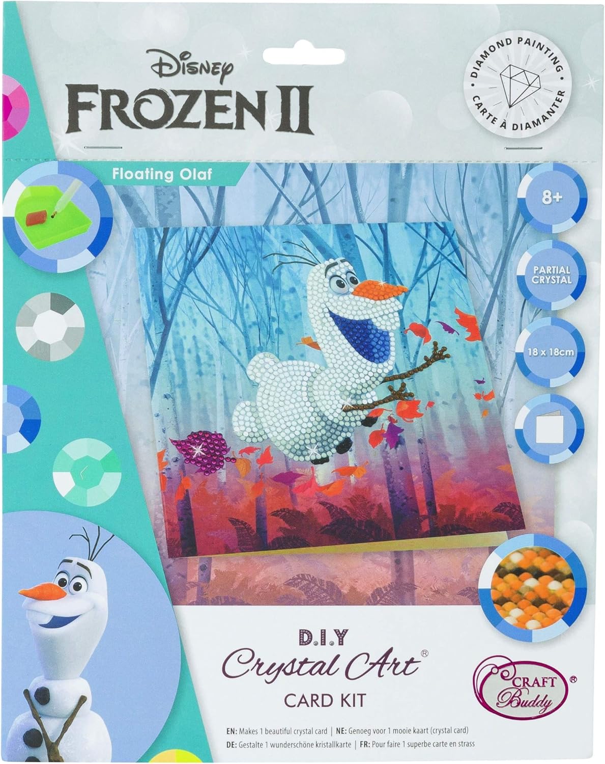 Craft Buddy Crystal Art Diamond Painting Set - Frozen Floating Olaf, 18x18cm Karte