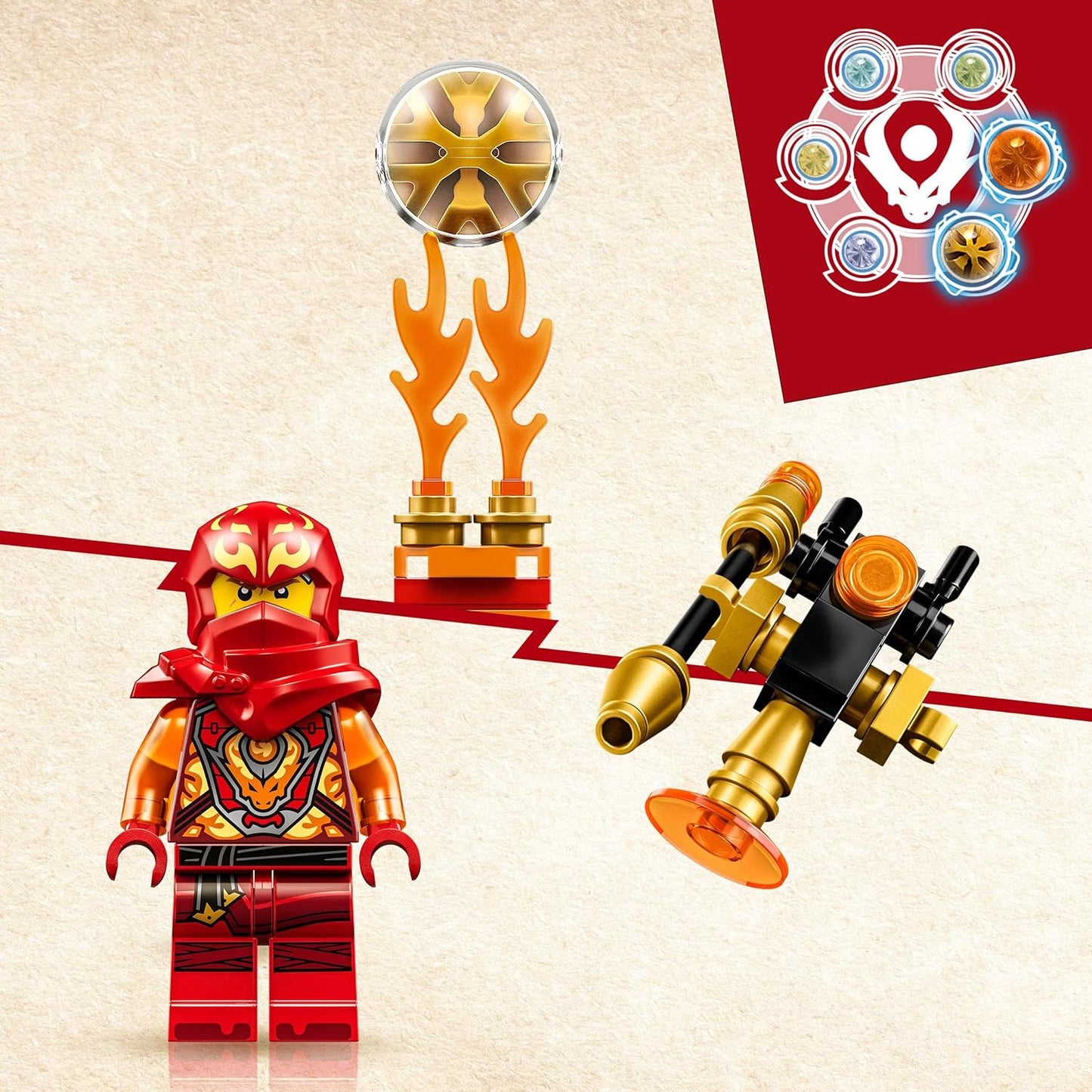 LEGO 71777 NINJAGO Kai's Dragon Power Flip Spinjitzu, Minifigur Kai, Drachenpower