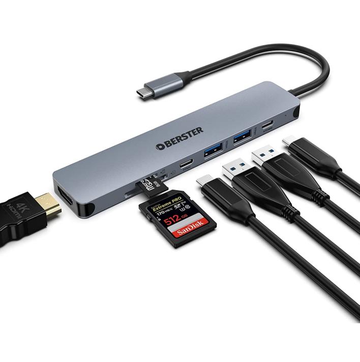 USB C Hub 7 in 1 Adapter MacBook Pro/Air/Surface iPad 4K HDMI Ausgang Laptop Kartenleser