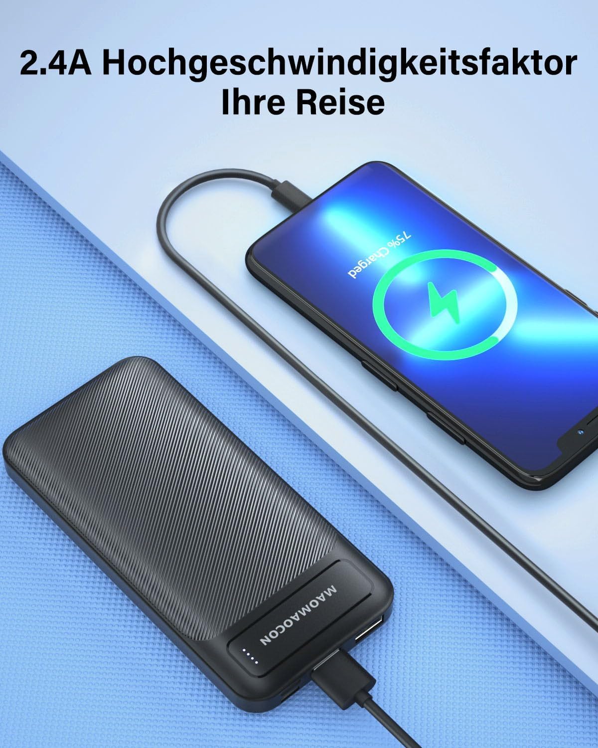 Powerbank (2 Stück), 10600mAh, USB C, 3 Ports Anschlüsse, z.B. für Smartphones