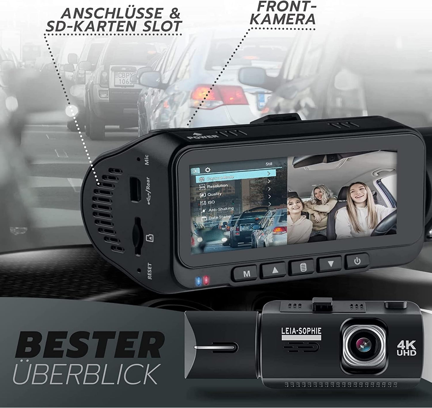 Dashcam 4K - UHD - Infrarot Nachtsicht Auto Kamera IPS-Display