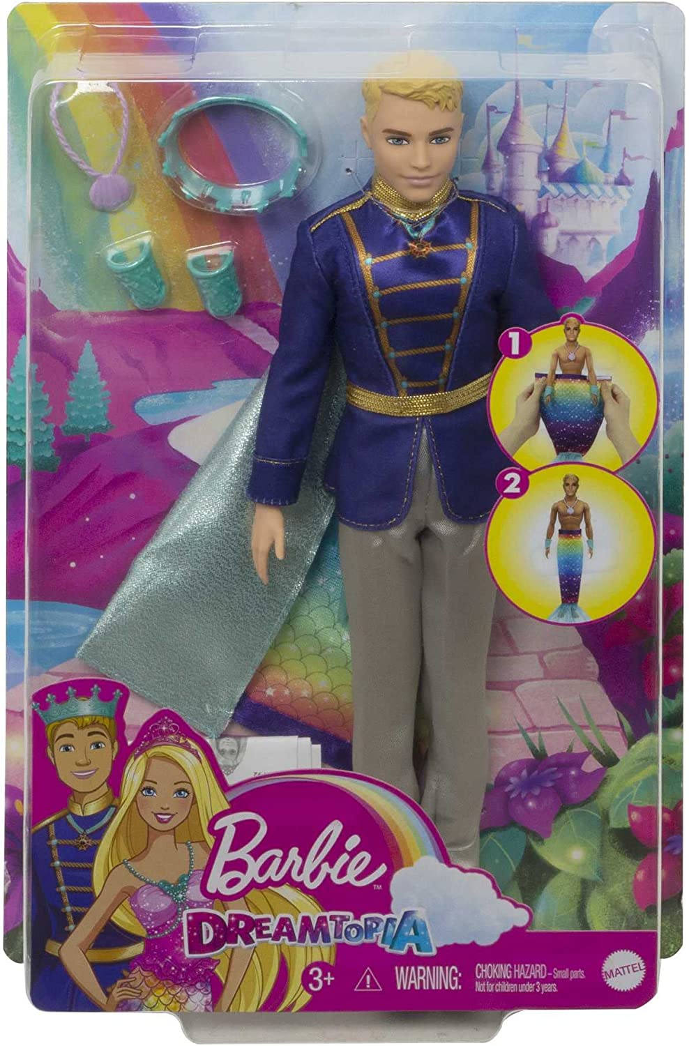 Barbie GTF93 - Dreamtopia 2-in-1 Ken-Puppe - Verwandlung von Prinz zu Meermann