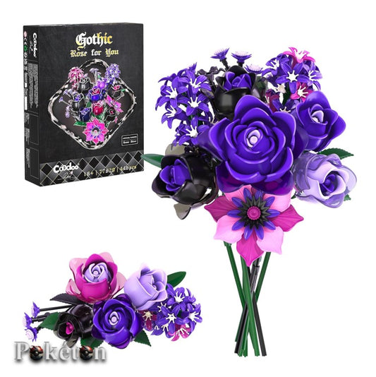 Gothic Rosenstrauß Bausatz - 446x Klemmbausteine - Botanik Deko Valentinstag Geburtstag