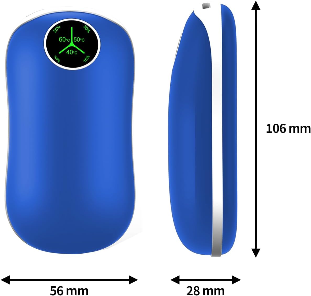 Handwärmer (2Stück) blau Akku Taschenwärmer PowerBank mit Digitalanzeige 3 Heizstufen
