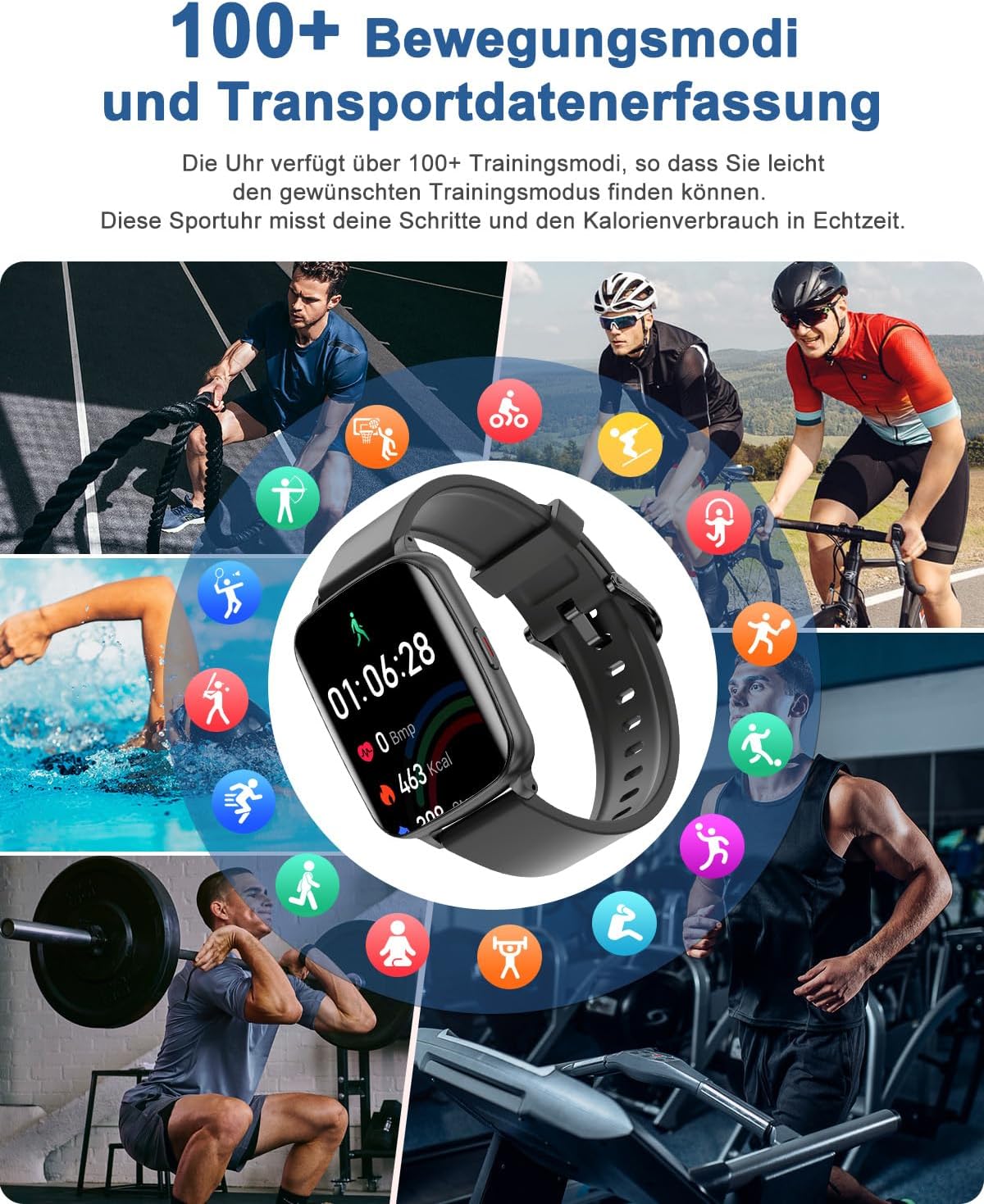 Loyaa Smartwatch Herren Fitnessuhr 1.8 Zoll HD Touchscreen IP68 Wasserdicht