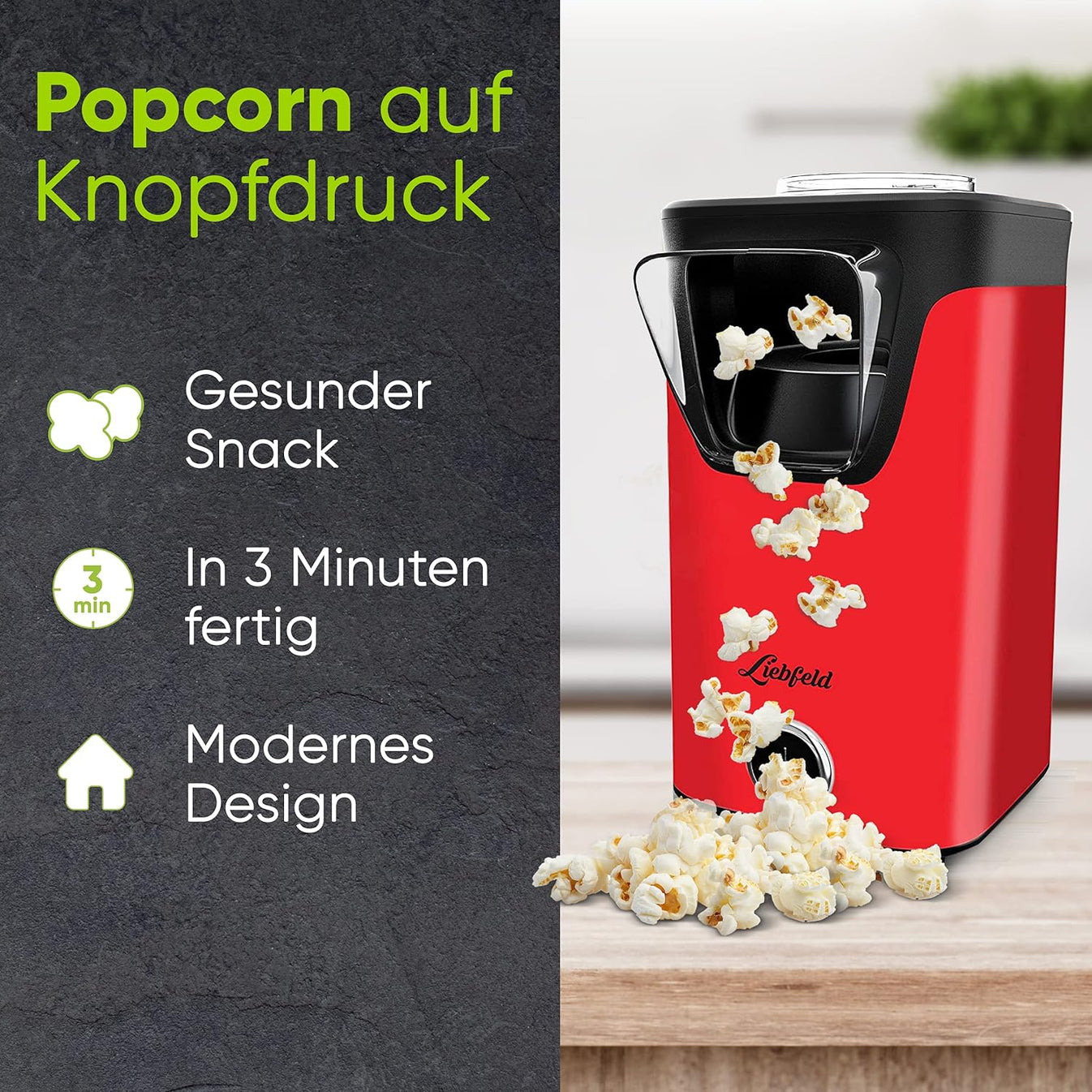 ﻿Liebfeld Popcornmaschine Heißluft Popcorn Maker ohne Fett & Öl Re Pokéton