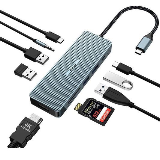 USB C Hub Adapter 10 in 1 MacBook Pro/Air iPad Pro Dongle 4K HDMI Docking Station SD/TF-Kartenleser