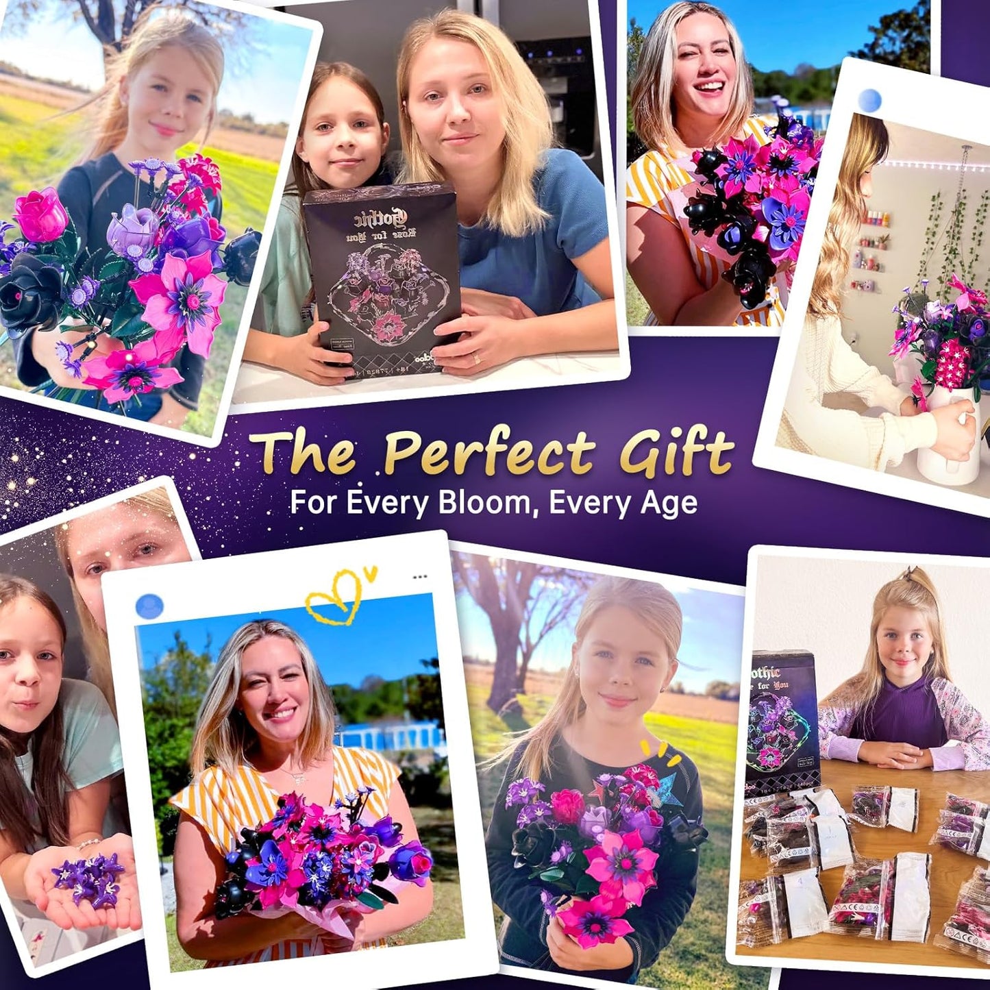 Gothic Rosenstrauß Bausatz - 446x Klemmbausteine - Botanik Deko Valentinstag Geburtstag