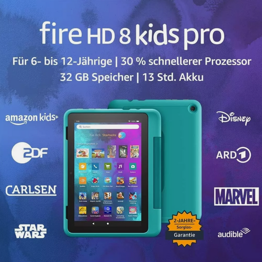 Amazon Fire HD 8 Kids Pro Tablet blau Cyber-Welt-Design 32GB | 8 Zoll HD-Bildschirm - NEU