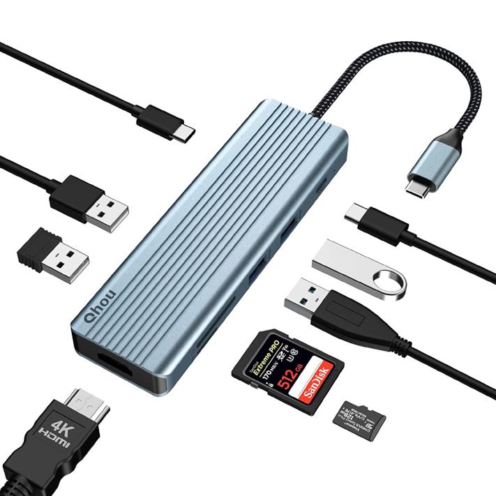 USB C Docking Station 9 in 1 Hub Adapter 4K HDMI USB 3.0 PD SD/TF Kartenleser MacBook Pro/Air, Surface