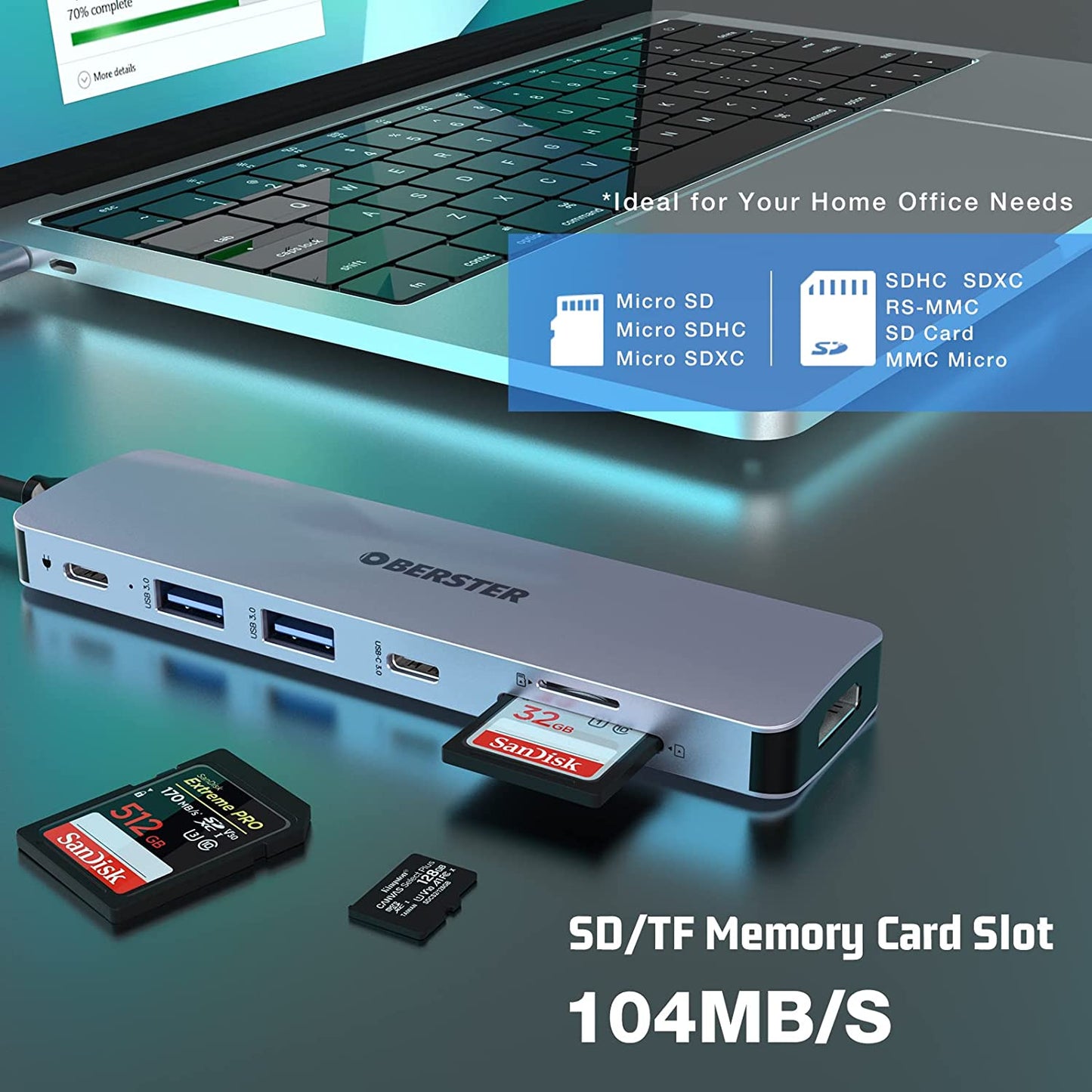 USB C Hub, 7 in 1 Adapter 4K HDMI USB 3.0 100W PD SD/TF Kartenleser Docking Station MacBook Pro/Air und andere Typ C Geräte