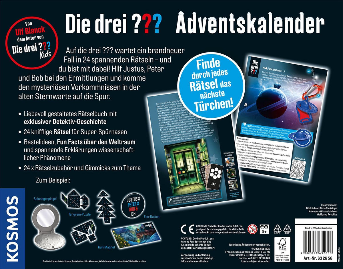 KOSMOS Die drei ??? Adventskalender, löse die 24 Rätsel der Sternwarte - NEU