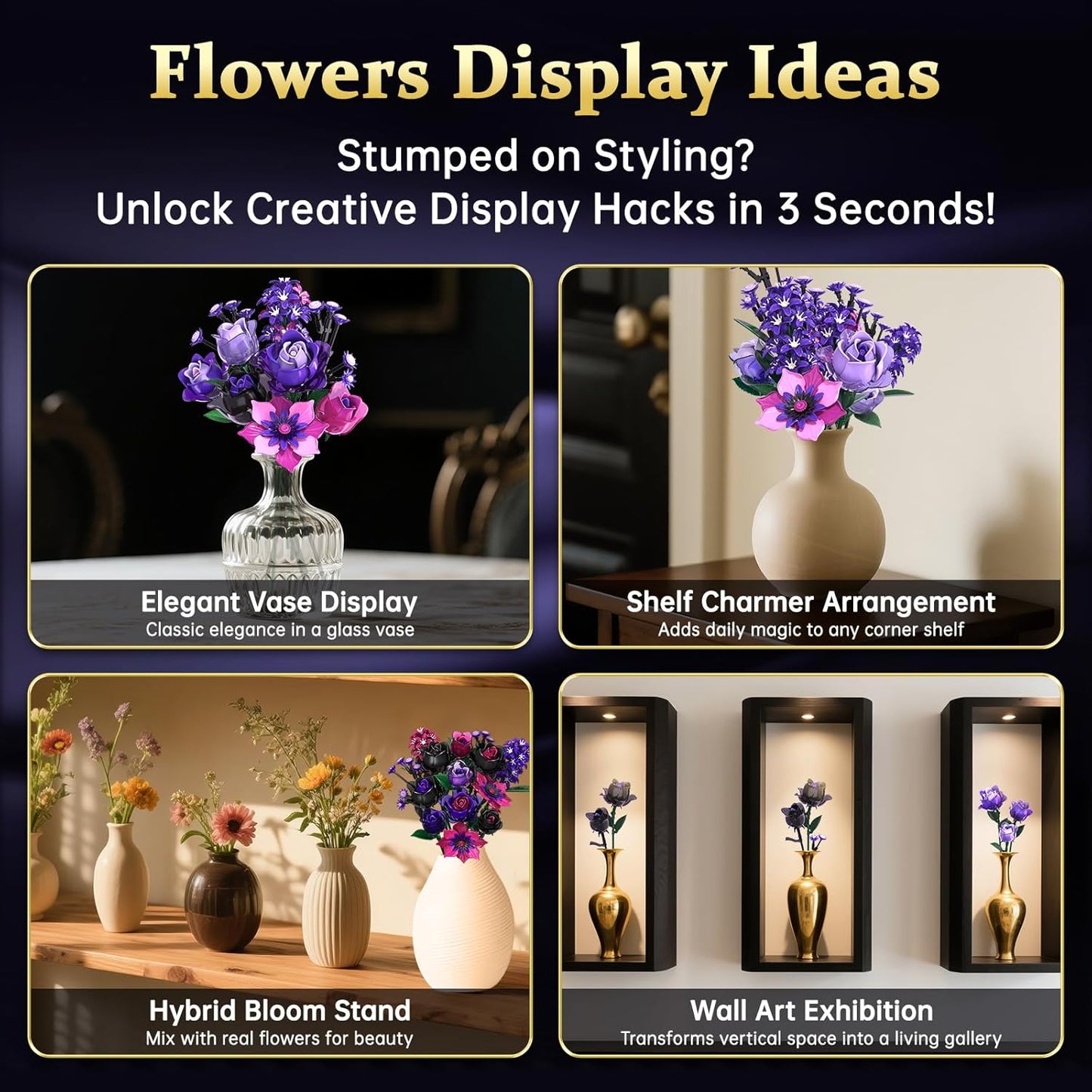 Gothic Rosenstrauß Bausatz - 446x Klemmbausteine - Botanik Deko Valentinstag Geburtstag