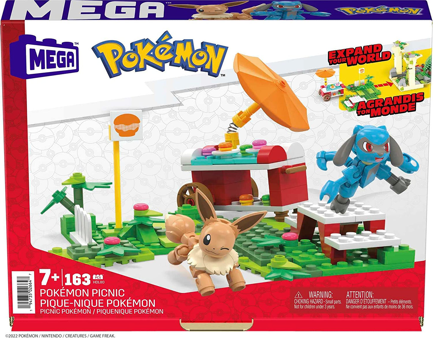 Mega Construx HDL80 - Pokémon Picknick Bauset 193 Teile Evoli und Lucario Spielzeug